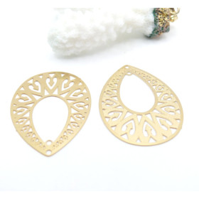 H11H18303G – Lot de 1 ou 2 Pendentifs Estampes Gouttes 36 mm – Acier Inox 304 – Doré, placage IONIQUE (IP)