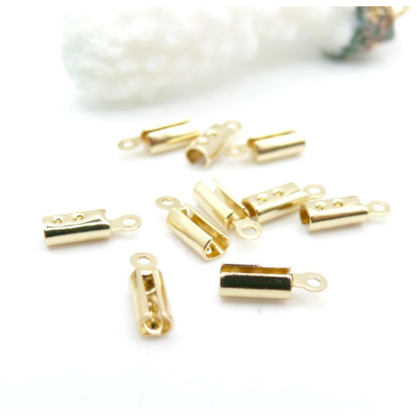 Embouts cordon, Fermoirs à plier, à sertir 10x3x2.5mm – Acier Inoxydable 304 Doré à l'or fin 18K, IONIQUE