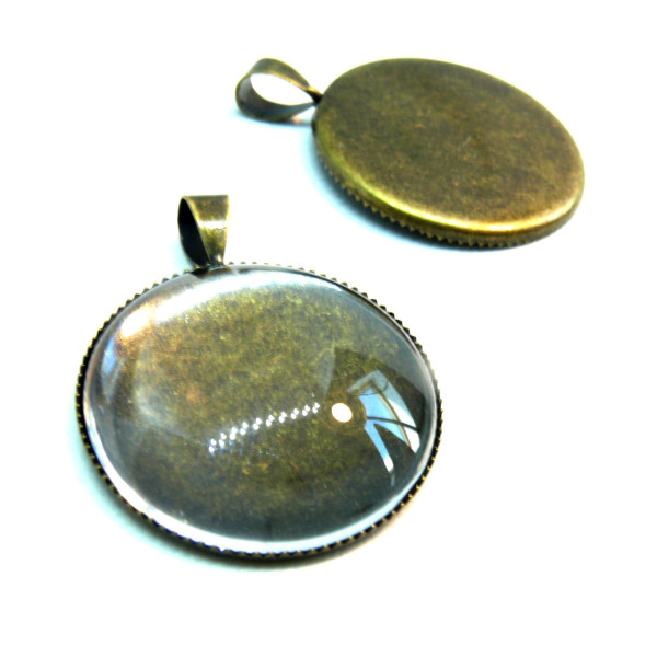 Supports Pendentifs 25mm Plateau Attache Triangle Bronze + 4 Cabochons Verre
