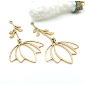 Pendentif Tige avec Fleur 52mm – Acier Inoxydable 2 Doré