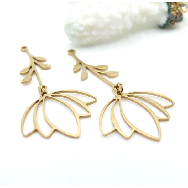 Pendentif Tige avec Fleur 52mm – Acier Inoxydable 2 Doré