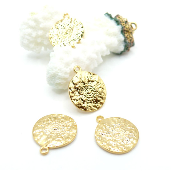Pendentifs Médaillon avec Soleil 18 mm – Acier Inox 304 – Doré, PVD