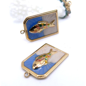 Pendentif Rectangle Poisson 28 mm en Résine Émaillée – Acier Inox 304 – Doré à l’Or fin 18K, placage IONIQUE (IP)