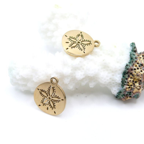 Pendentif Coquillage Dollar 13.5 mm – Acier Inoxydable – Doré