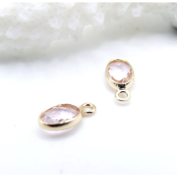 Pendentifs Ovale 9 mm  en verre,  Acier Inox 304  Doré à l’or fin 18K