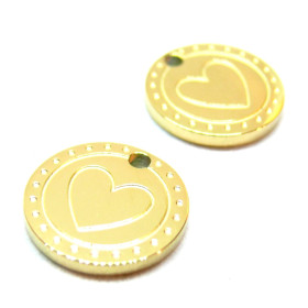 Pendentifs Médaillon Cœur 12mm – Acier Inoxydable 304 Doré 18K Placage Ionique