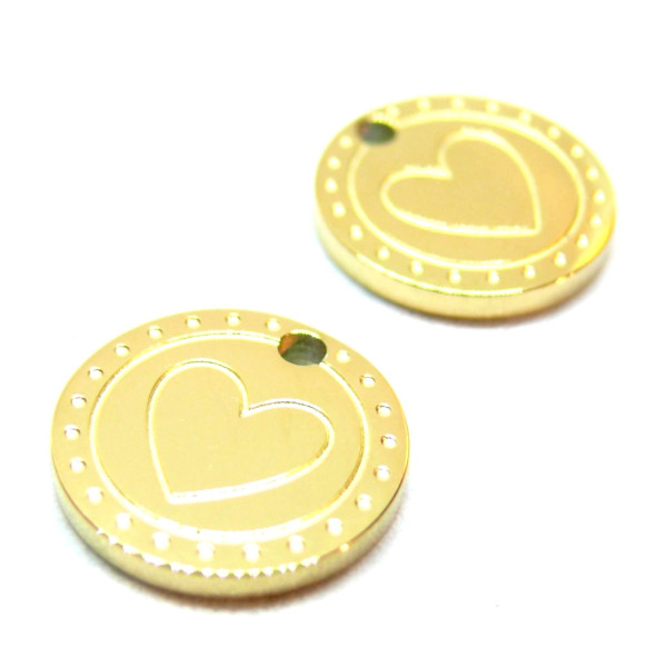 Pendentifs Médaillon Cœur 12mm – Acier Inoxydable 304 Doré 18K Placage Ionique