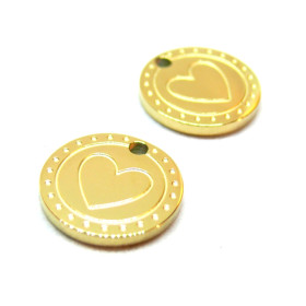 Pendentifs Médaillon Cœur 12mm – Acier Inoxydable 304 Doré 18K Placage Ionique