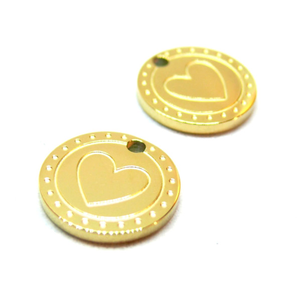 Pendentifs Médaillon Cœur 12mm – Acier Inoxydable 304 Doré 18K Placage Ionique