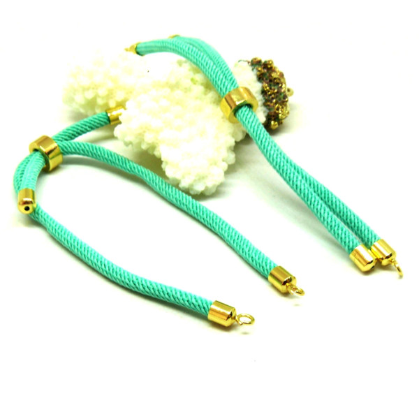 H11M025-148 – Lot de 1 ou 2 Supports Bracelet Intercalaire Cordon Nylon Ajustable avec Accroche – Laiton Bleu Vert Lagon