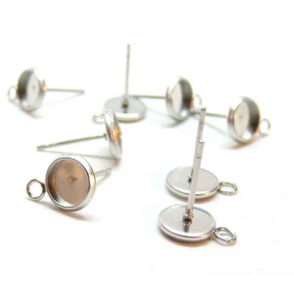 Supports de Boucle d’oreille Puce avec anneau d' attache 6mm – Acier Inoxydable 304 Argenté