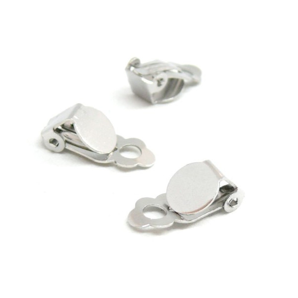 Supports de boucles d’oreilles clips – Plateau lisse 12 mm – Acier inoxydable finition argentée