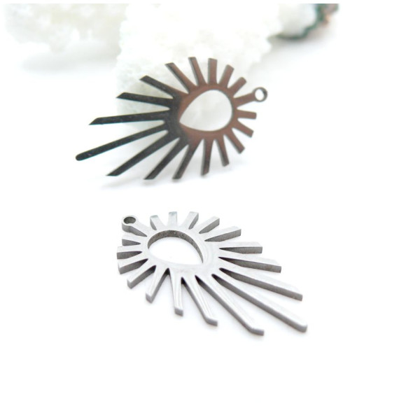 Pendentifs Art Déco, Soleil Éventail 24mm – Acier Inoxydable Argenté