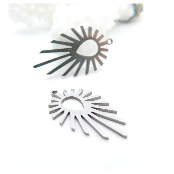 Pendentifs Art Déco, Soleil Éventail 24mm – Acier Inoxydable Argenté