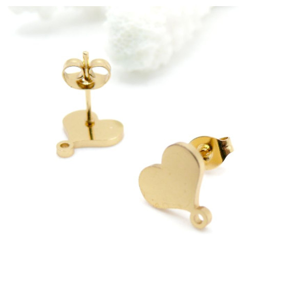 Boucles d’Oreilles Puce, tige Coeur avec Anneau d’Attache 11 mm – Acier Inoxydable 304 Doré, IONIQUE
