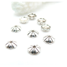 Calottes Coupelles Fleurs Coquille 6mm Métal Argent Vieilli