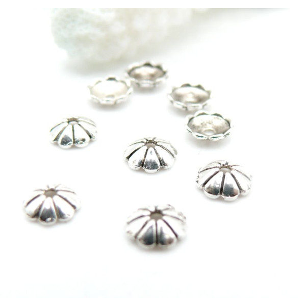 Calottes Coupelles Fleurs Coquille 6mm Métal Argent Vieilli