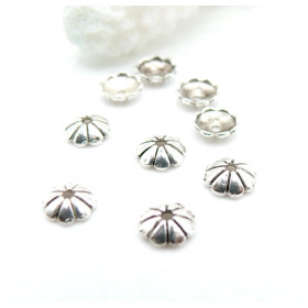 Calottes Coupelles Fleurs Coquille 6mm Métal Argent Vieilli