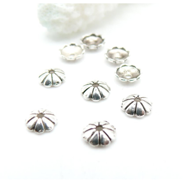 Calottes Coupelles Fleurs Coquille 6mm Métal Argent Vieilli