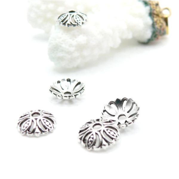 Coupelles Calottes Fleur 10mm Argent Antique