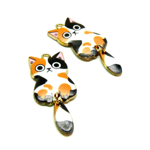 Pendentifs, breloques Chat Emaillé 39 mm, métal Doré