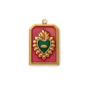 Pendentif  Rectangle avec Cœur Ex-Voto Émaillé 28 mm – Laiton Doré à l’Or Fin 18K