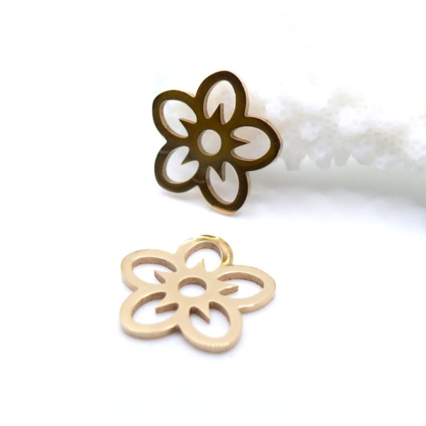 Pendentifs Connecteurs Fleur 16 mm – Acier Inox 304 – Doré