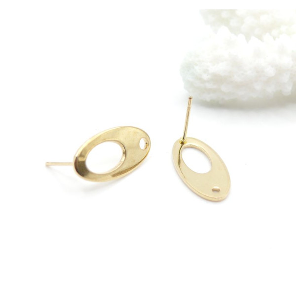 Boucles d’oreilles Puce Ovales Travaillées  avec trou– Acier Inoxydable 304 – Finition dorée