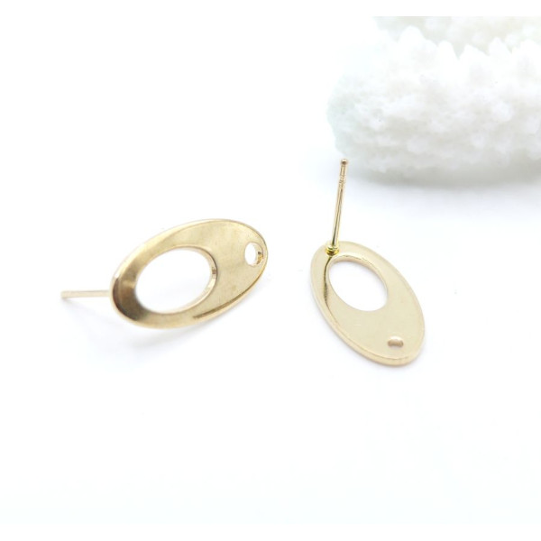 Boucles d’oreilles Puce Ovales Travaillées  avec trou– Acier Inoxydable 304 – Finition dorée