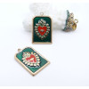 Pendentif  Rectangle avec Cœur Ex-Voto Émaillé 28 mm – Laiton Doré à l’Or Fin 18K