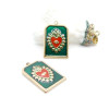 Pendentif  Rectangle avec Cœur Ex-Voto Émaillé 28 mm – Laiton Doré à l’Or Fin 18K