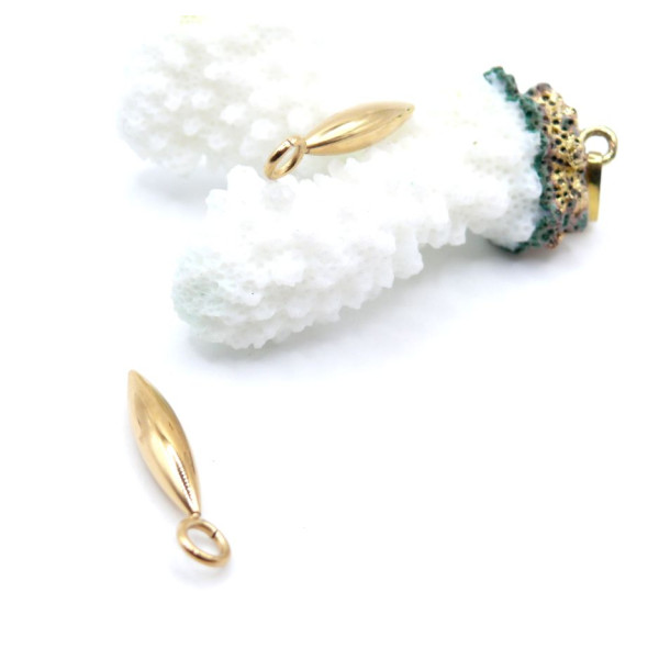 Pendentif Forme Obus, Ovale Allongé 23 mm – Acier Inoxydable 304 Doré à l’Or fin 14K, placage IONIQUE (IP)