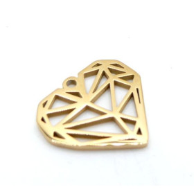 Pendentif Cœur Origami 20 mm – Acier Inoxydable – Doré