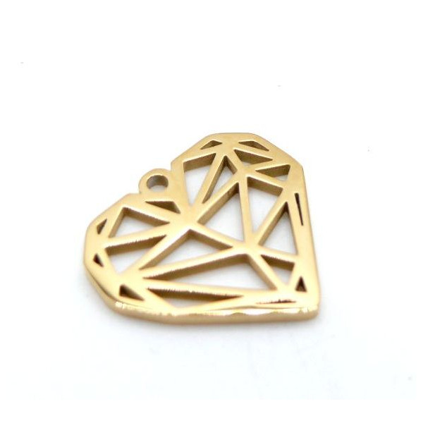 Pendentif Cœur Origami 20 mm – Acier Inoxydable – Doré