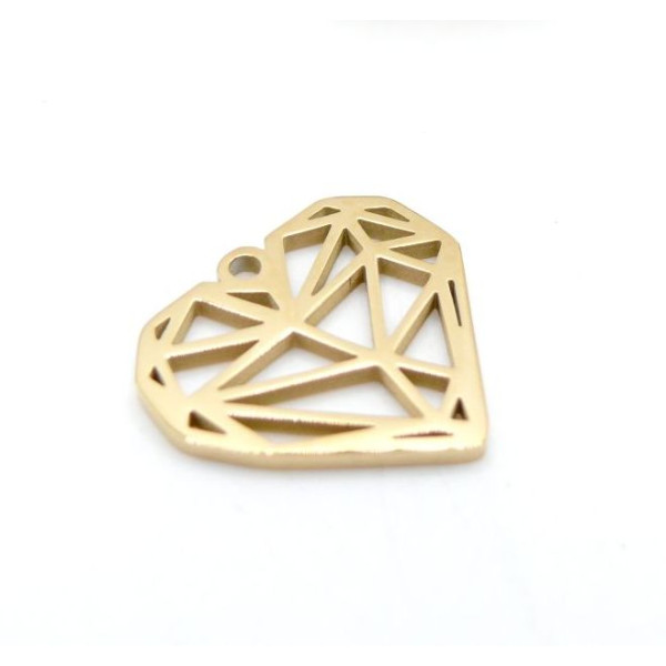 Pendentif Cœur Origami 20 mm – Acier Inoxydable – Doré