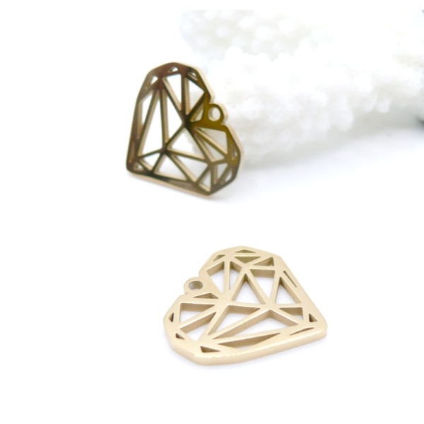 Pendentif Cœur Origami 20 mm – Acier Inoxydable – Doré
