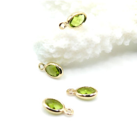 Pendentifs Ovale 9 mm  en verre facetté,  Acier Inox 304  Doré à l’or fin 18K