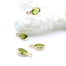 Pendentifs Ovale 9 mm  en verre facetté,  Acier Inox 304  Doré à l’or fin 18K