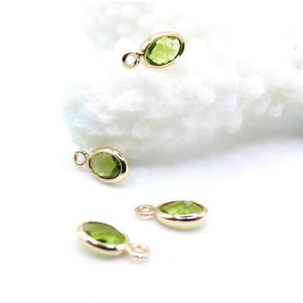 Pendentifs Ovale 9 mm  en verre facetté,  Acier Inox 304  Doré à l’or fin 18K
