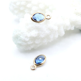 Pendentifs Ovale 9 mm  en verre facetté,  Acier Inox 304  Doré à l’or fin 18K