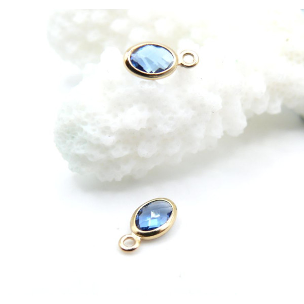 Pendentifs Ovale 9 mm  en verre facetté,  Acier Inox 304  Doré à l’or fin 18K
