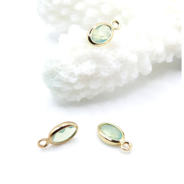 Pendentifs Ovale 9 mm  en verre facetté,  Acier Inox 304  Doré à l’or fin 18K