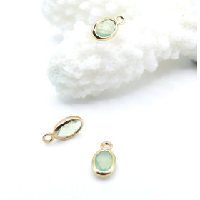 Pendentifs Ovale 9 mm  en verre facetté,  Acier Inox 304  Doré à l’or fin 18K