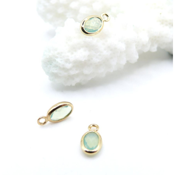 Pendentifs Ovale 9 mm  en verre facetté,  Acier Inox 304  Doré à l’or fin 18K