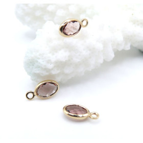 Pendentifs Ovale 9 mm  en verre facetté,  Acier Inox 304  Doré à l’or fin 18K