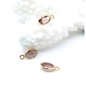 Pendentifs Ovale 9 mm  en verre facetté,  Acier Inox 304  Doré à l’or fin 18K