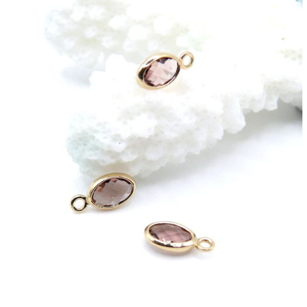 Pendentifs Ovale 9 mm  en verre facetté,  Acier Inox 304  Doré à l’or fin 18K