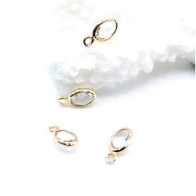 Pendentifs Ovale 9 mm  en verre facetté,  Acier Inox 304  Doré à l’or fin 18K