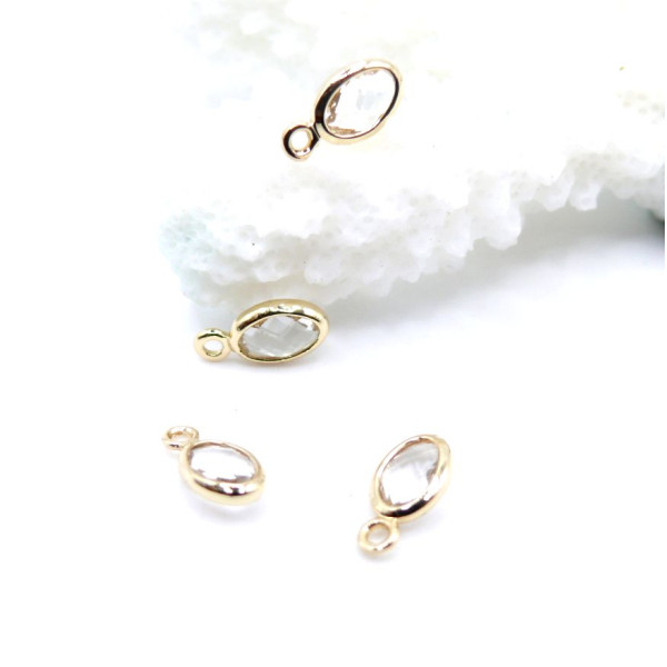 Pendentifs Ovale 9 mm  en verre facetté,  Acier Inox 304  Doré à l’or fin 18K