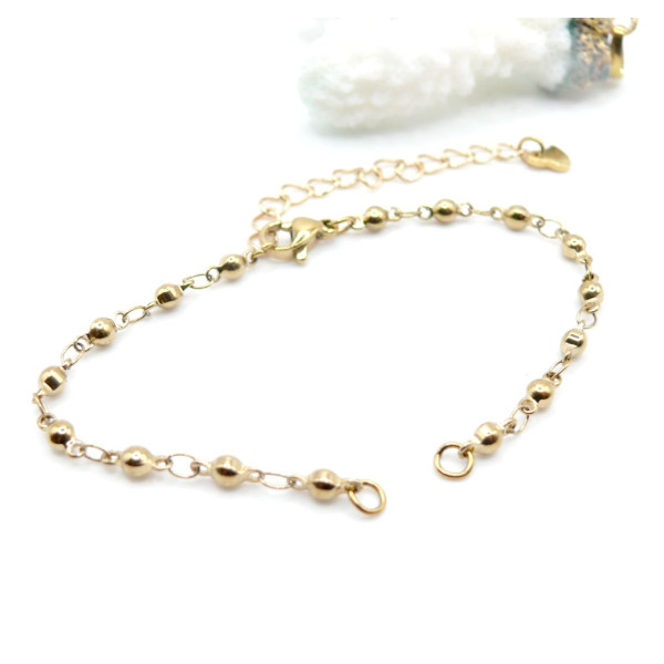 Bracelet Intercalaire Maille Bille avec Chaîne de Confort Cœur – Acier Inox 304 – Doré